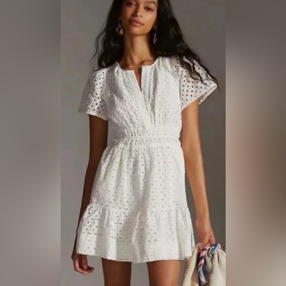 Anthropologie Somerset White Eyelet Mini Dress. Size Small. Like new. Cute!